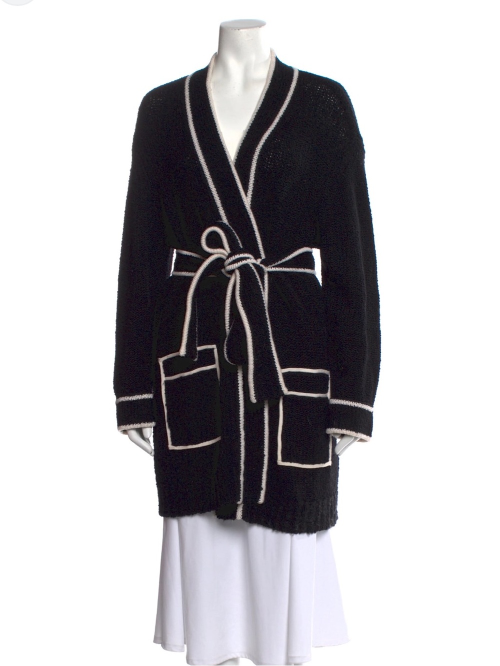 Alice + Olivia Doria Belted Sweater Cardigan / Robe in black and white, small